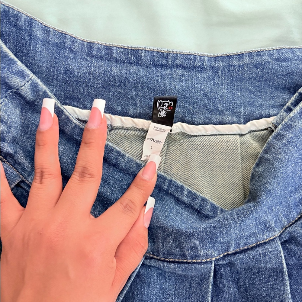 Denim Pleated Mini Skirt - Picture 2 of 2